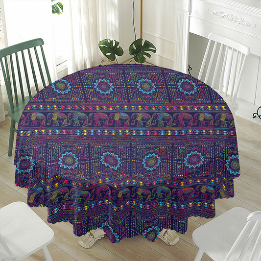 Colorful Indian Elephant Pattern Print Waterproof Round Tablecloth