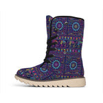 Colorful Indian Elephant Pattern Print Winter Boots