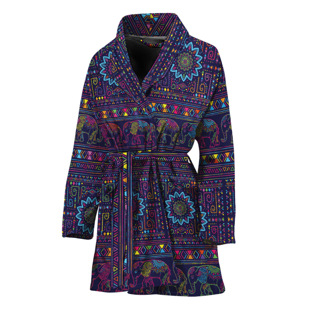 Colorful Indian Elephant Pattern Print Women's Bathrobe