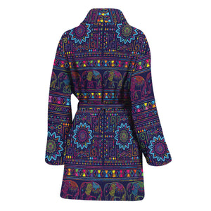 Colorful Indian Elephant Pattern Print Women's Bathrobe