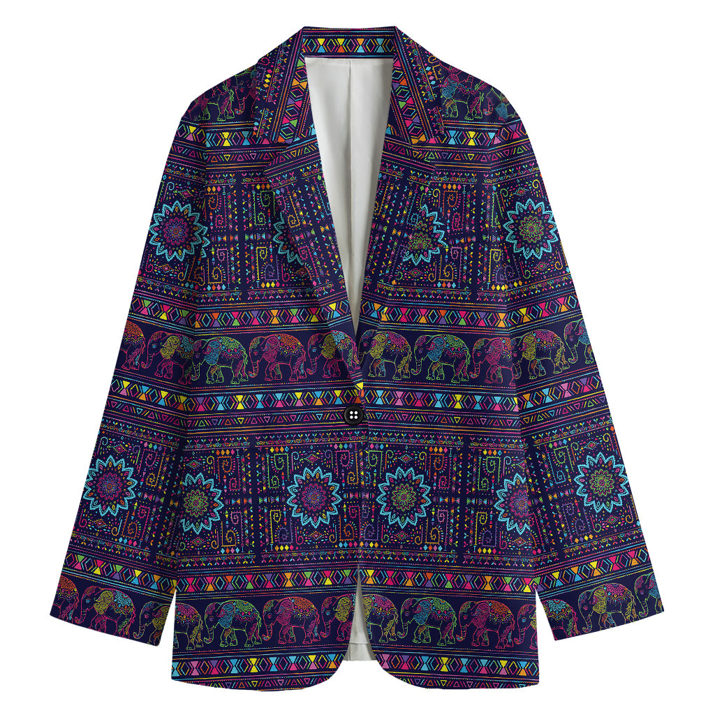 Colorful Indian Elephant Pattern Print Women's Cotton Blazer