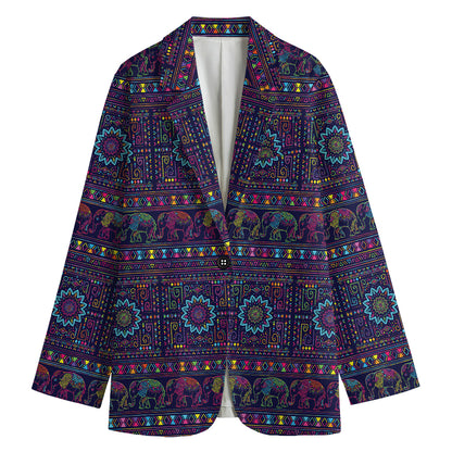 Colorful Indian Elephant Pattern Print Women's Cotton Blazer