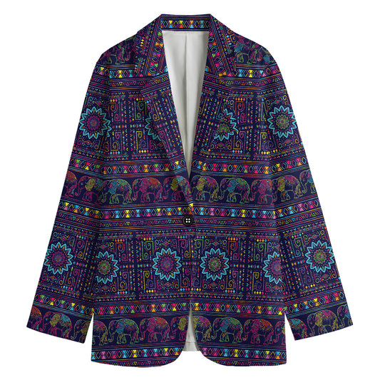 Colorful Indian Elephant Pattern Print Women's Cotton Blazer