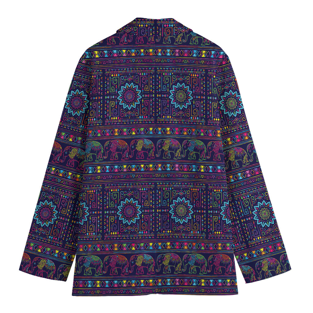 Colorful Indian Elephant Pattern Print Women's Cotton Blazer