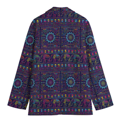 Colorful Indian Elephant Pattern Print Women's Cotton Blazer