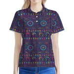 Colorful Indian Elephant Pattern Print Women's Polo Shirt