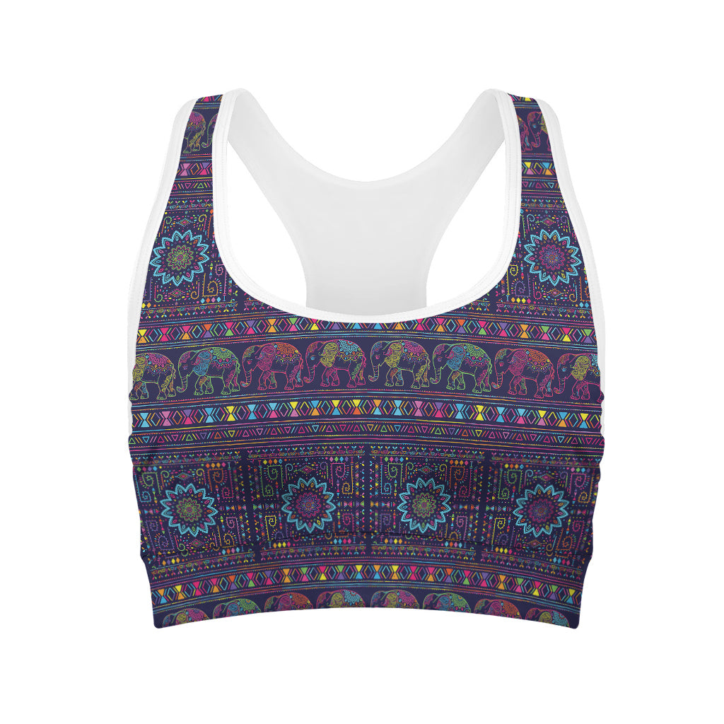 Colorful Indian Elephant Pattern Print Women's Sports Bra