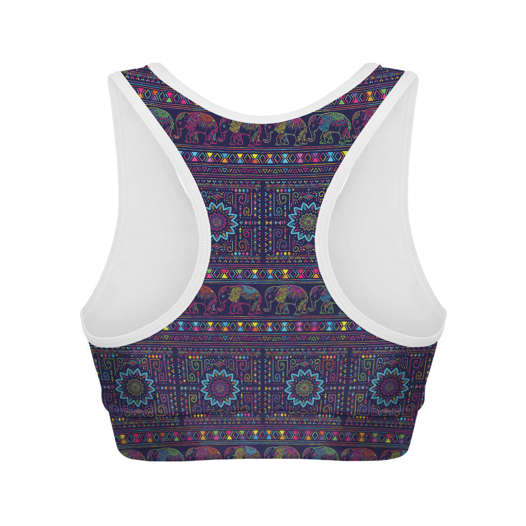 Colorful Indian Elephant Pattern Print Women's Sports Bra
