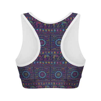 Colorful Indian Elephant Pattern Print Women's Sports Bra