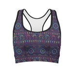 Colorful Indian Elephant Pattern Print Women's Sports Bra