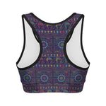 Colorful Indian Elephant Pattern Print Women's Sports Bra