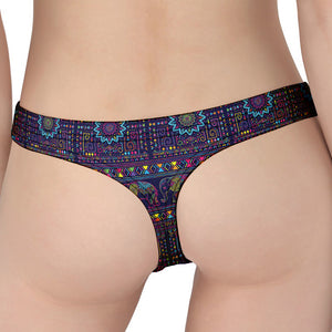 Colorful Indian Elephant Pattern Print Women's Thong