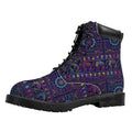Colorful Indian Elephant Pattern Print Padded Collar Lace Up Boots