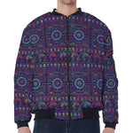 Colorful Indian Elephant Pattern Print Zip Sleeve Bomber Jacket