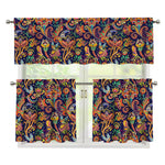 Colorful Indian Paisley Pattern Print 3 Piece Kitchen Curtains