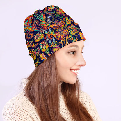 Colorful Indian Paisley Pattern Print Beanie