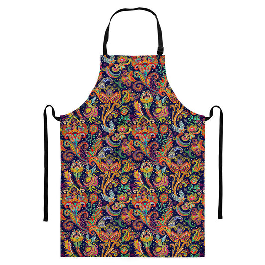 Colorful Indian Paisley Pattern Print Bib Apron With Pocket