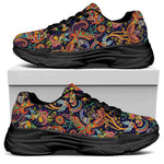 Colorful Indian Paisley Pattern Print Black Chunky Shoes