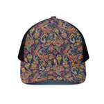 Colorful Indian Paisley Pattern Print Black Mesh Trucker Cap