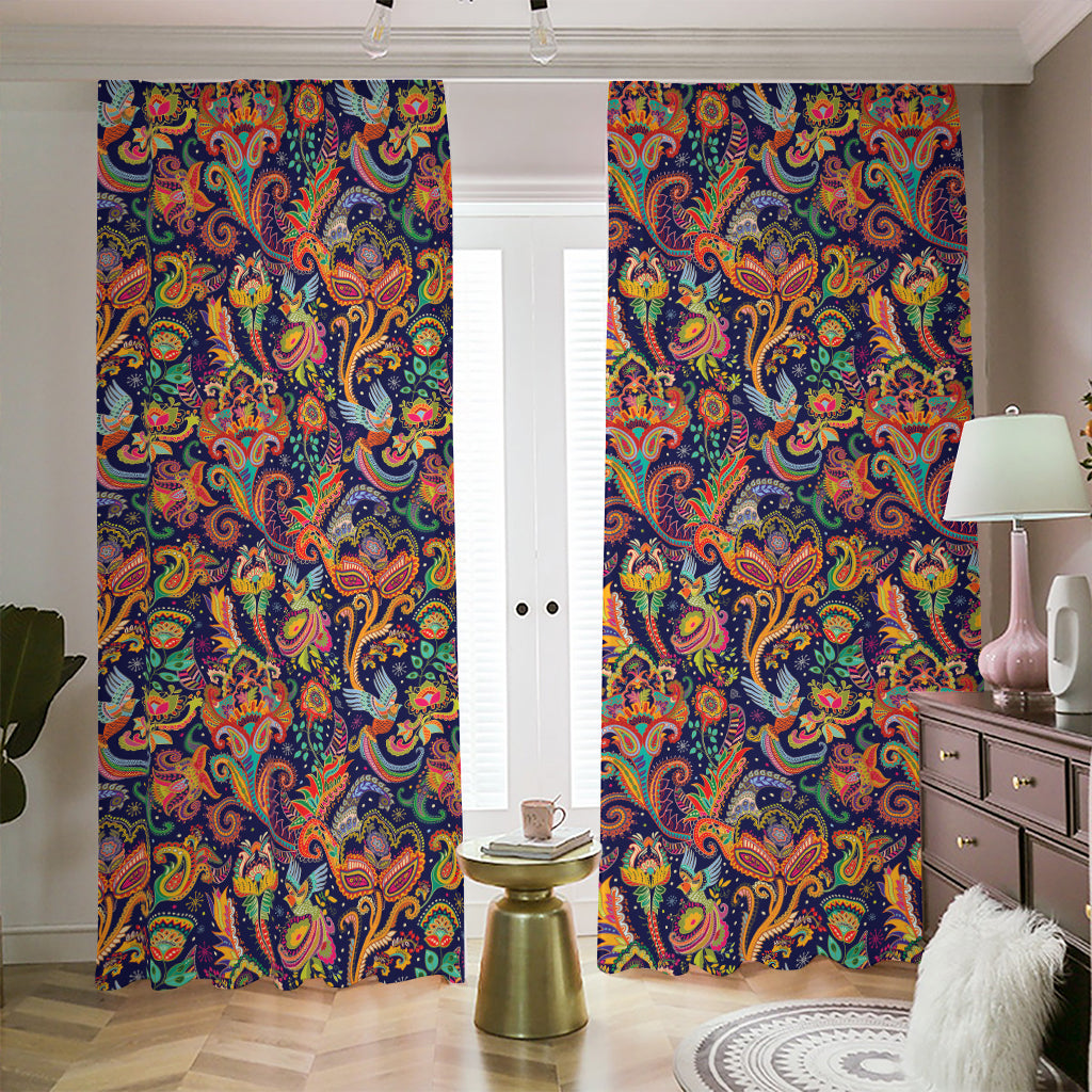 Colorful Indian Paisley Pattern Print Blackout Pencil Pleat Curtains