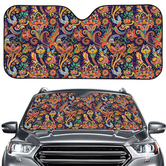 Colorful Indian Paisley Pattern Print Car Windshield Sun Shade