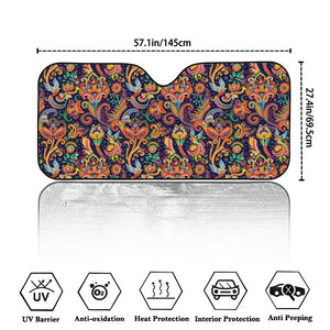 Colorful Indian Paisley Pattern Print Car Windshield Sun Shade