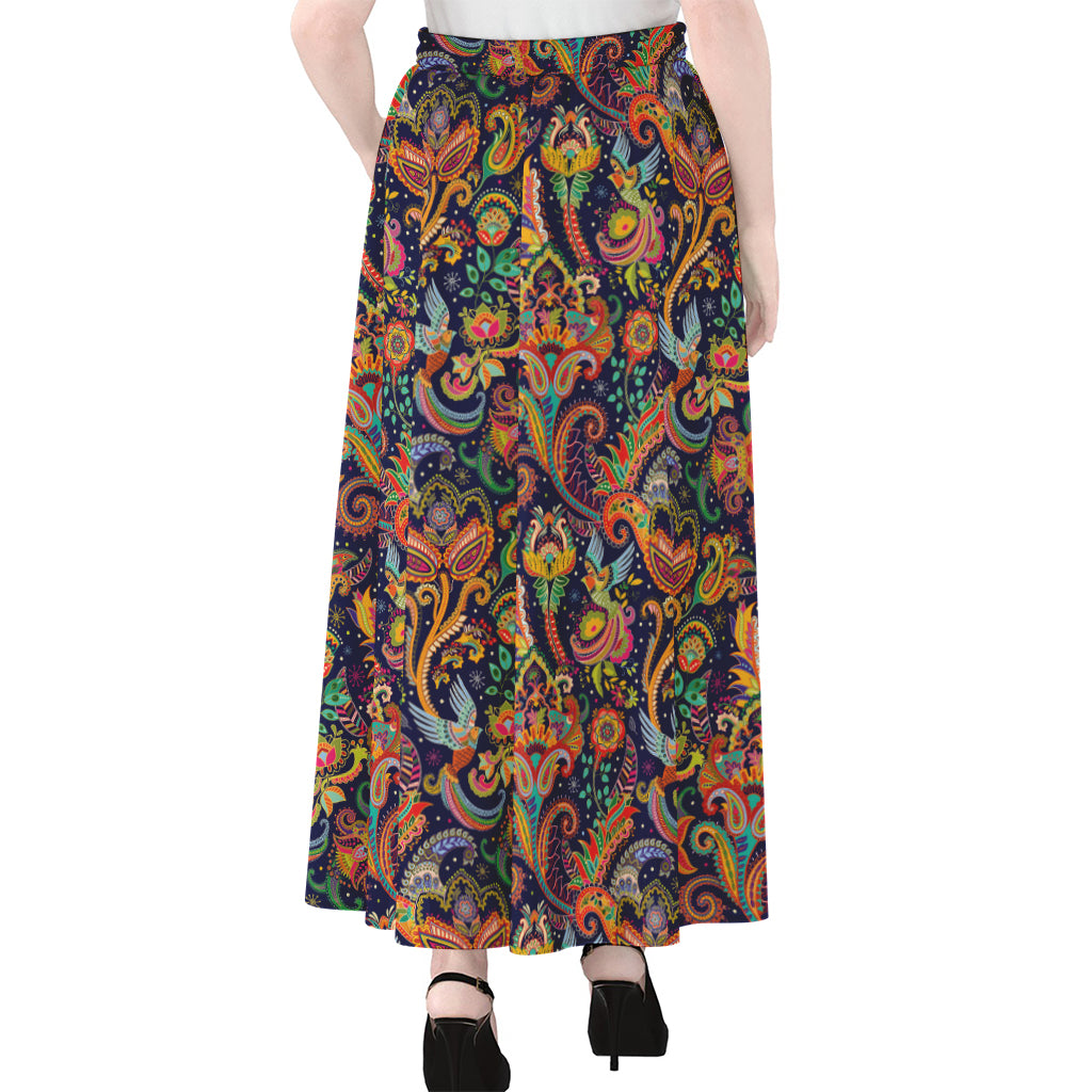 Colorful Indian Paisley Pattern Print Chiffon Maxi Skirt