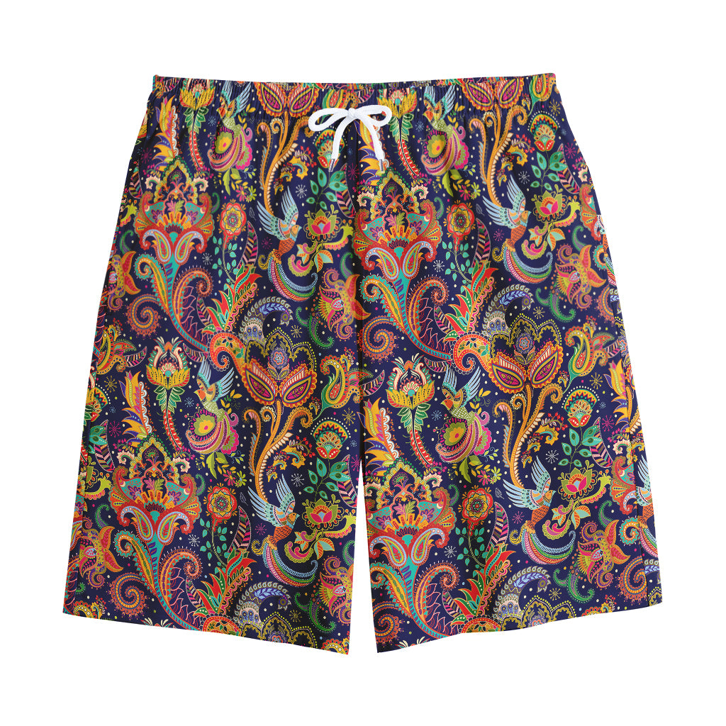 Colorful Indian Paisley Pattern Print Cotton Shorts