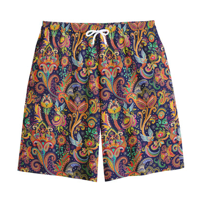 Colorful Indian Paisley Pattern Print Cotton Shorts