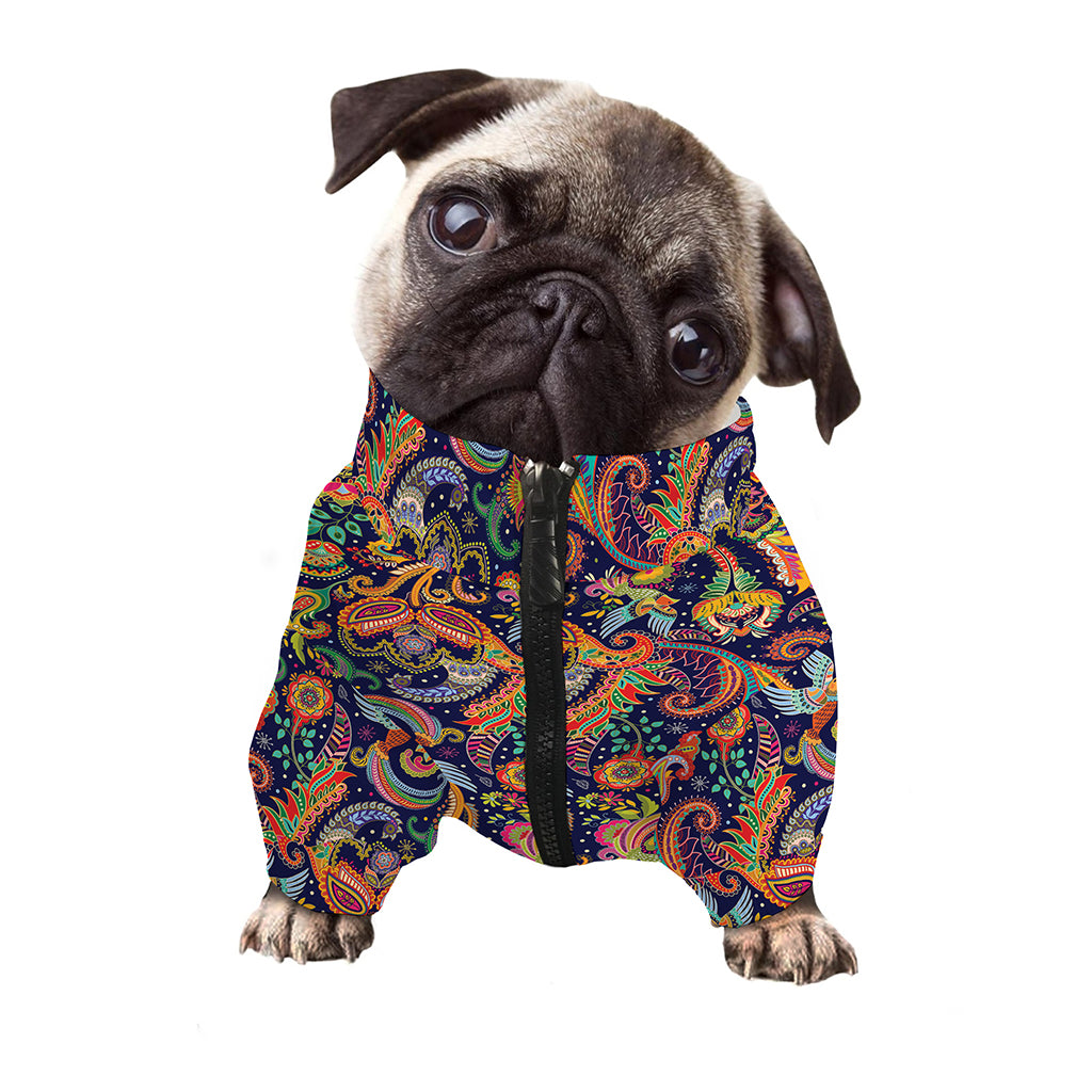 Colorful Indian Paisley Pattern Print Dog Zip Up Jacket
