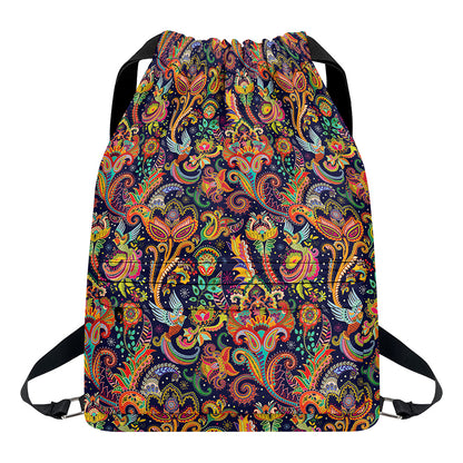 Colorful Indian Paisley Pattern Print Drawstring Backpack