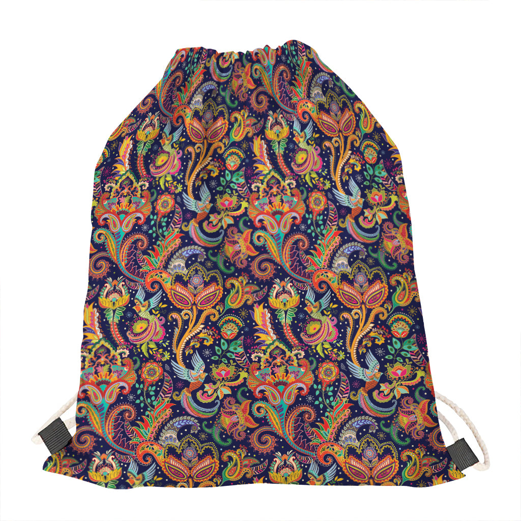 Colorful Indian Paisley Pattern Print Drawstring Bag