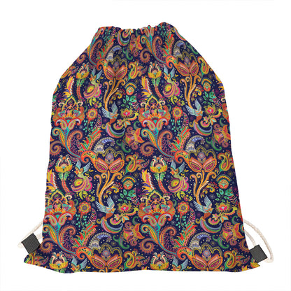 Colorful Indian Paisley Pattern Print Drawstring Bag
