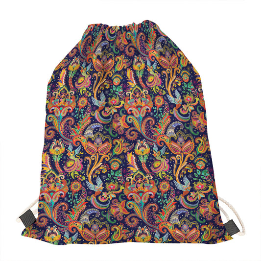 Colorful Indian Paisley Pattern Print Drawstring Bag