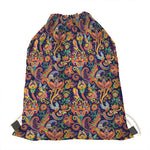 Colorful Indian Paisley Pattern Print Drawstring Bag