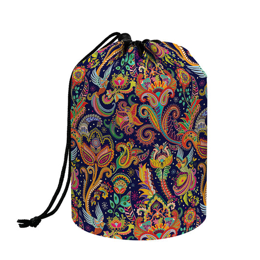 Colorful Indian Paisley Pattern Print Drawstring Makeup Bag