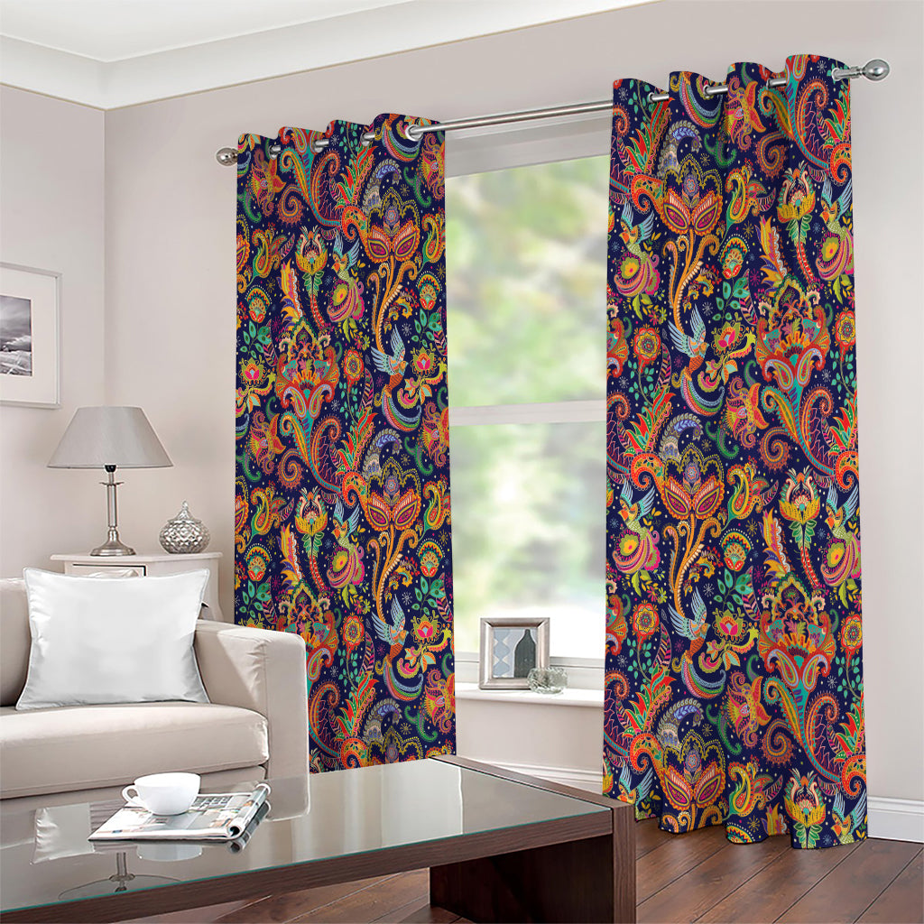 Colorful Indian Paisley Pattern Print Extra Wide Grommet Curtains