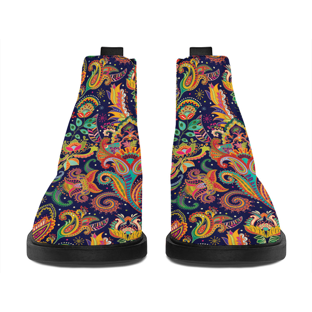 Colorful Indian Paisley Pattern Print Flat Ankle Boots