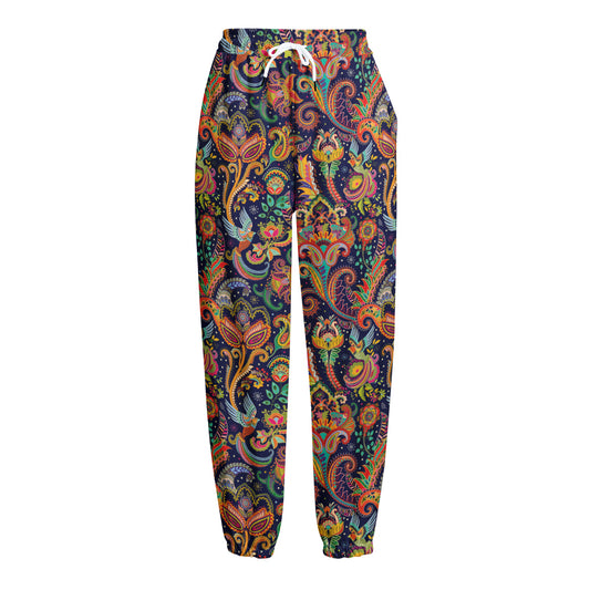 Colorful Indian Paisley Pattern Print Fleece Lined Knit Pants