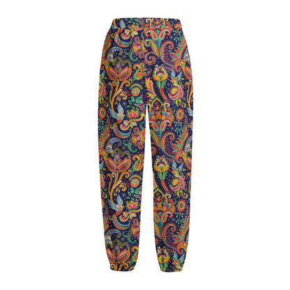 Colorful Indian Paisley Pattern Print Fleece Lined Knit Pants