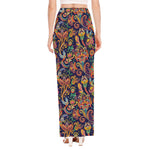Colorful Indian Paisley Pattern Print High Slit Maxi Skirt