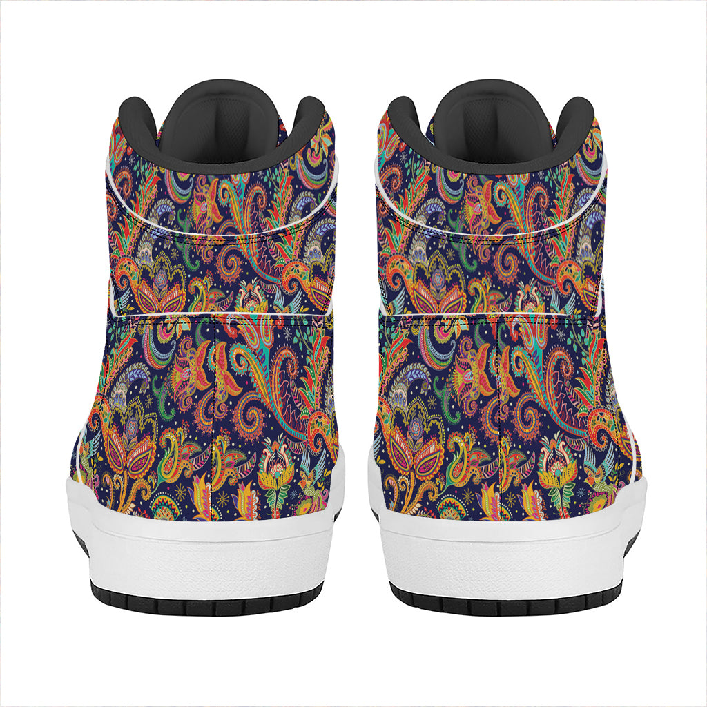 Colorful Indian Paisley Pattern Print High Top Leather Sneakers