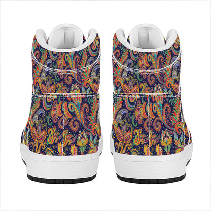 Colorful Indian Paisley Pattern Print High Top Leather Sneakers