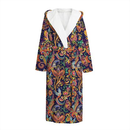 Colorful Indian Paisley Pattern Print Hooded Bathrobe