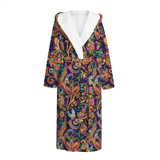 Colorful Indian Paisley Pattern Print Hooded Bathrobe