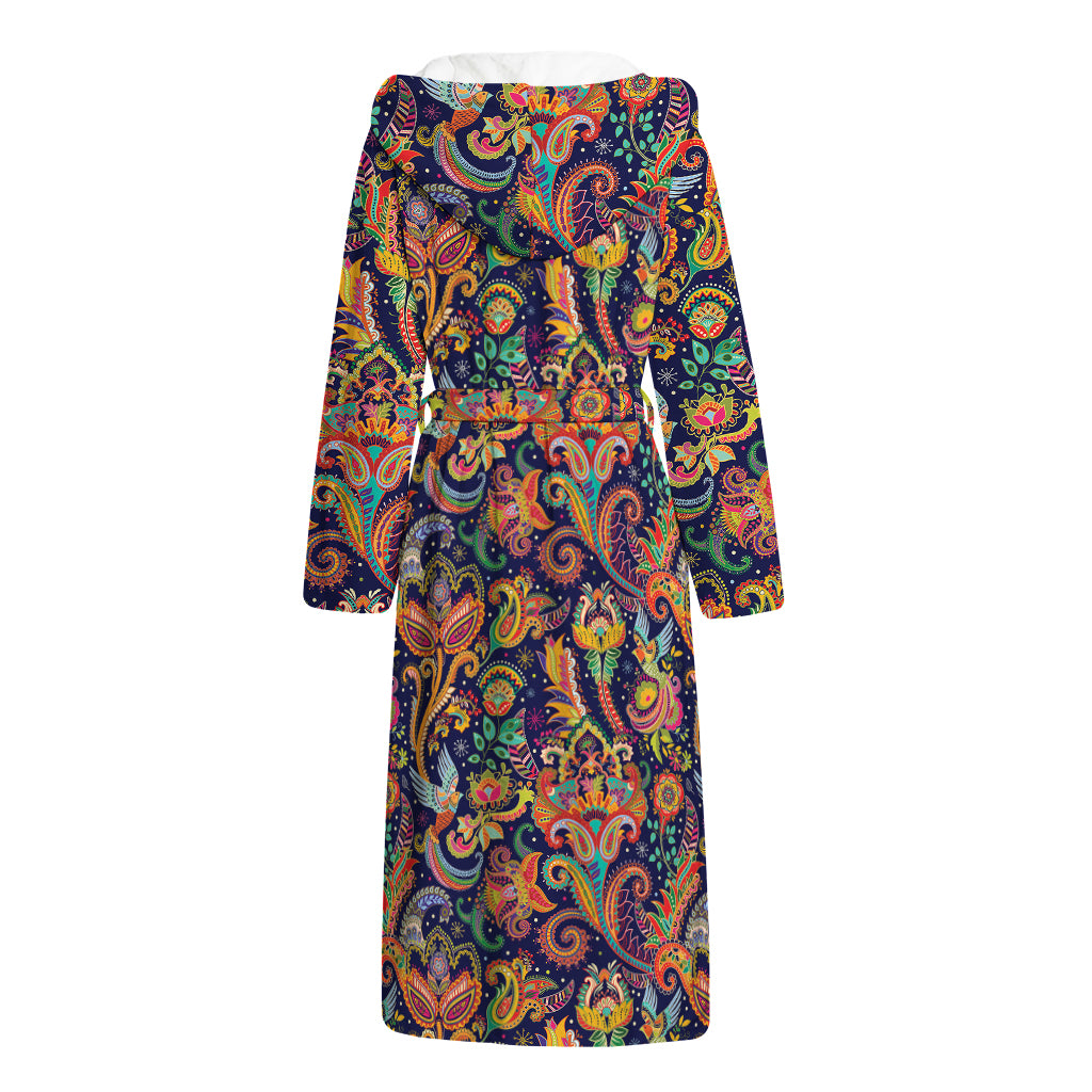 Colorful Indian Paisley Pattern Print Hooded Bathrobe