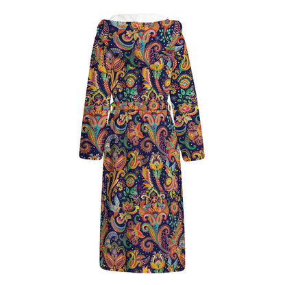 Colorful Indian Paisley Pattern Print Hooded Bathrobe