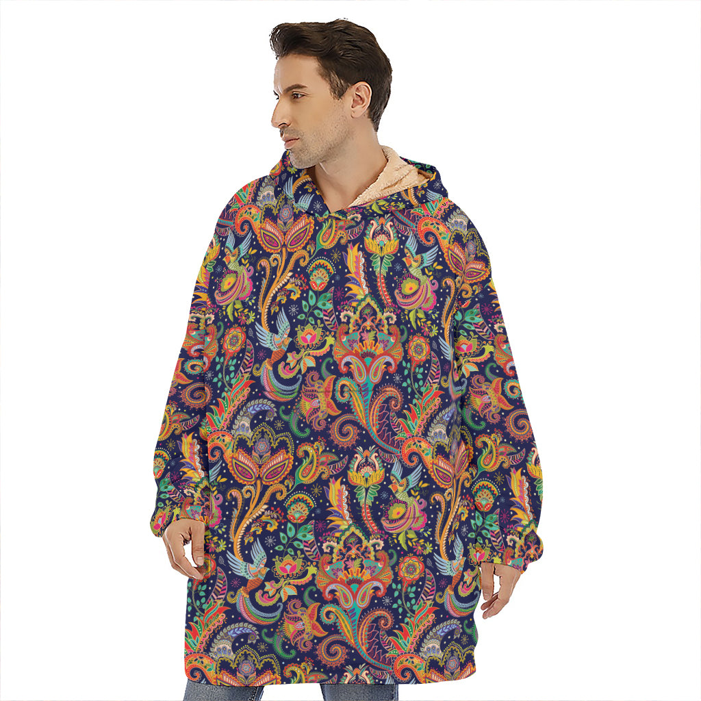 Colorful Indian Paisley Pattern Print Hoodie Blanket