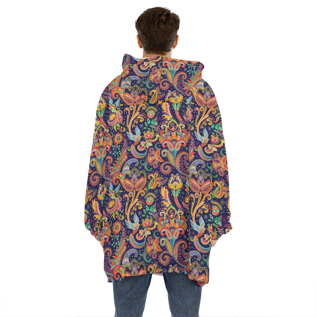 Colorful Indian Paisley Pattern Print Hoodie Blanket