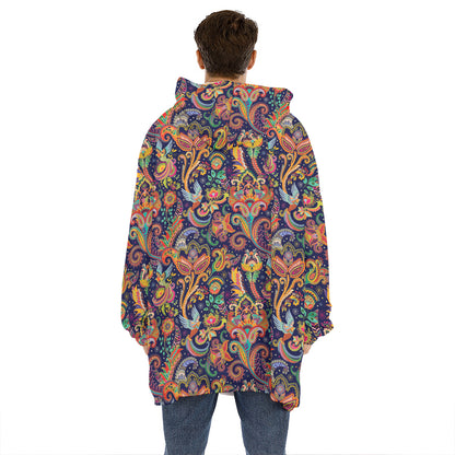 Colorful Indian Paisley Pattern Print Hoodie Blanket
